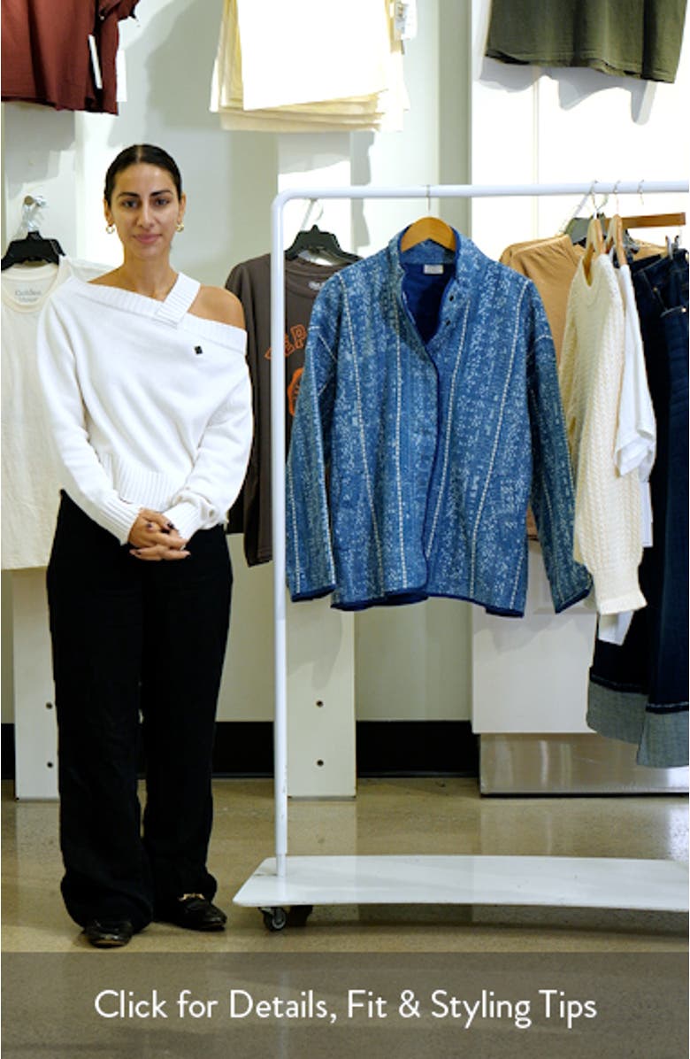 Indigo Patchwork Print Organic Cotton Quilted Jacket, sales video thumbnail