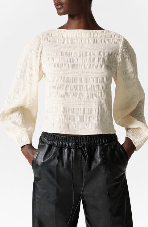 Shirred Bateau Neck Top