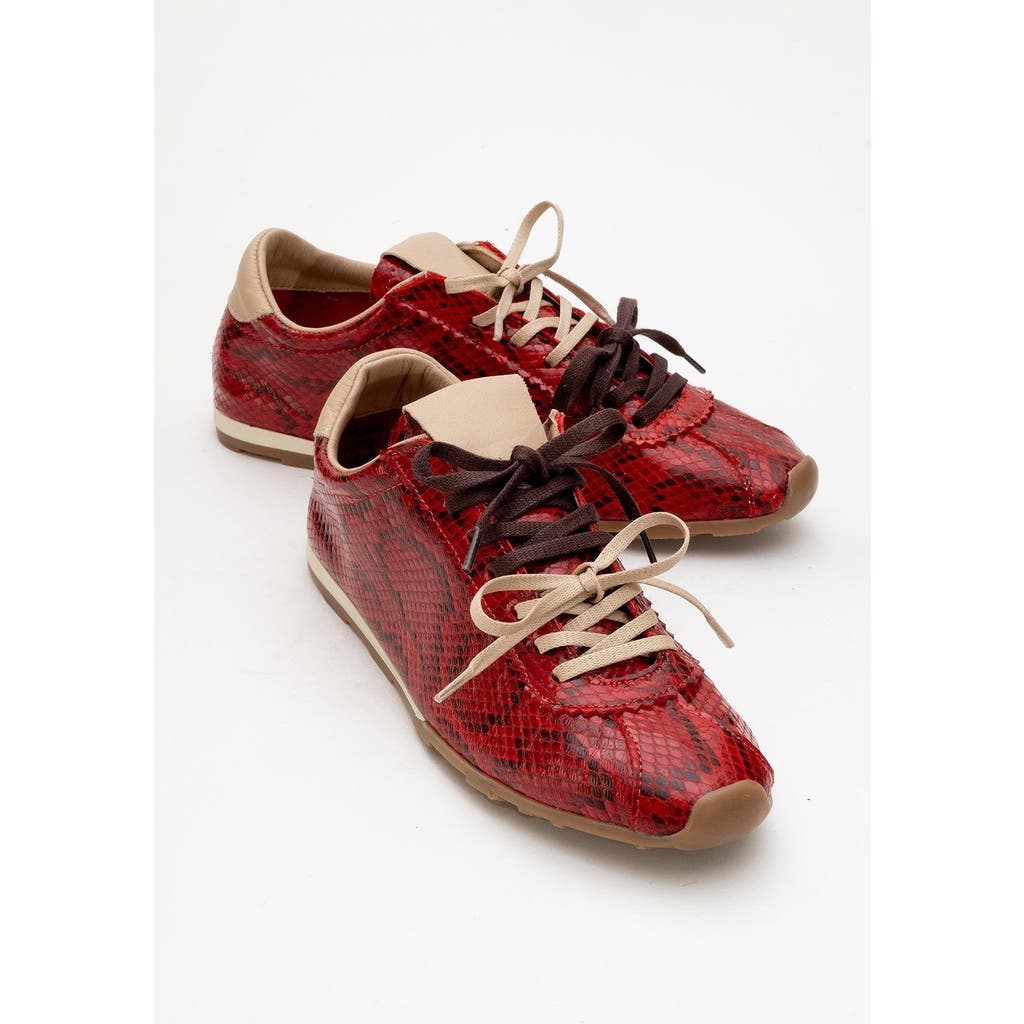 Forever & Always Shoes Crea Leather Sneakers In Red Croco Leather