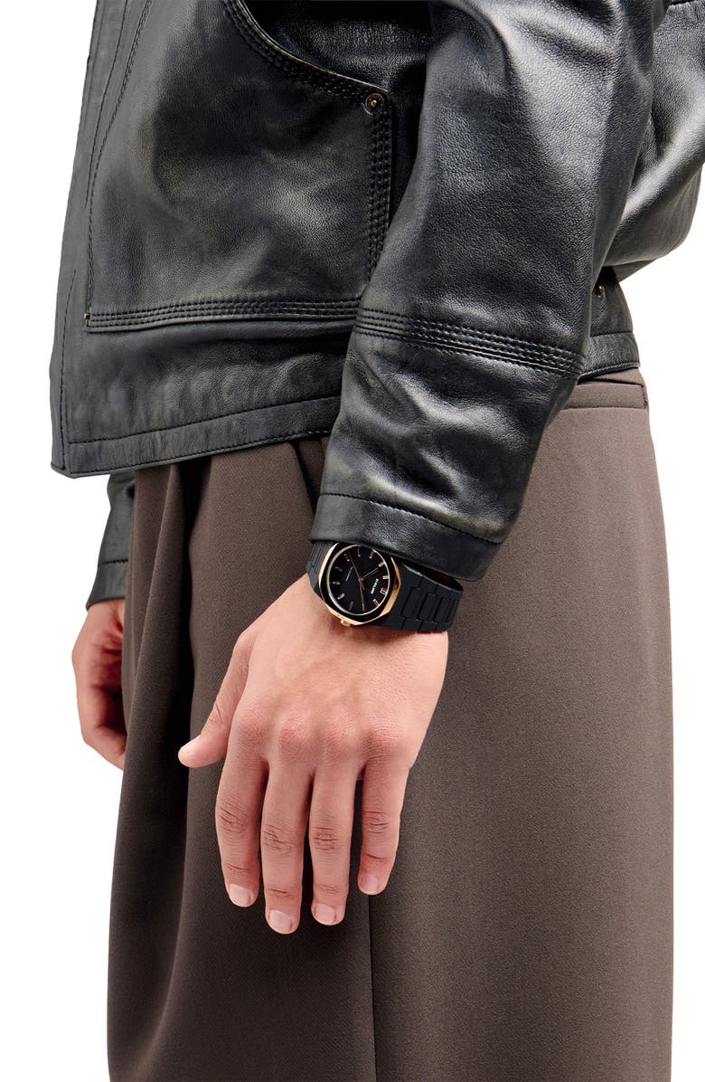 D1 Milano Black Mesh Polycarbon Bracelet Watch, 40.5mm, Alternate, color, Black