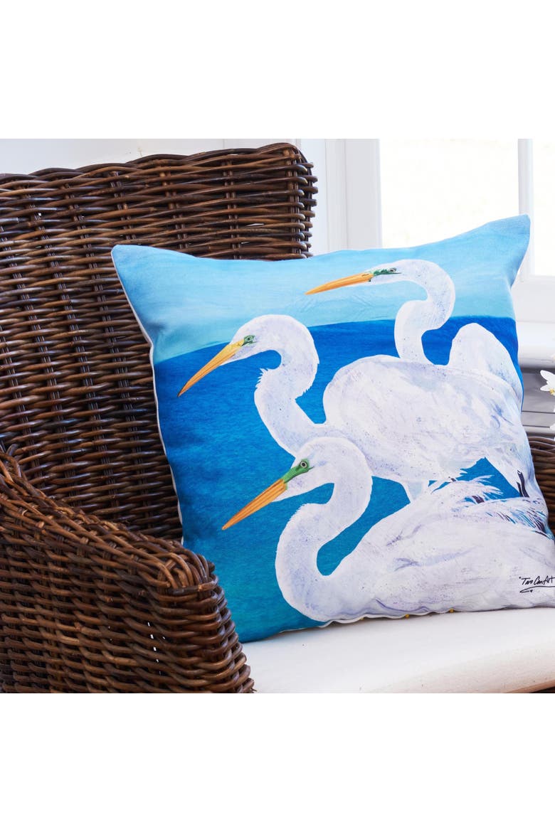 Egret Trio Throw Indoor/Outdoor Accent Throw Pillow 18" x 18", Alternate, color, Blue