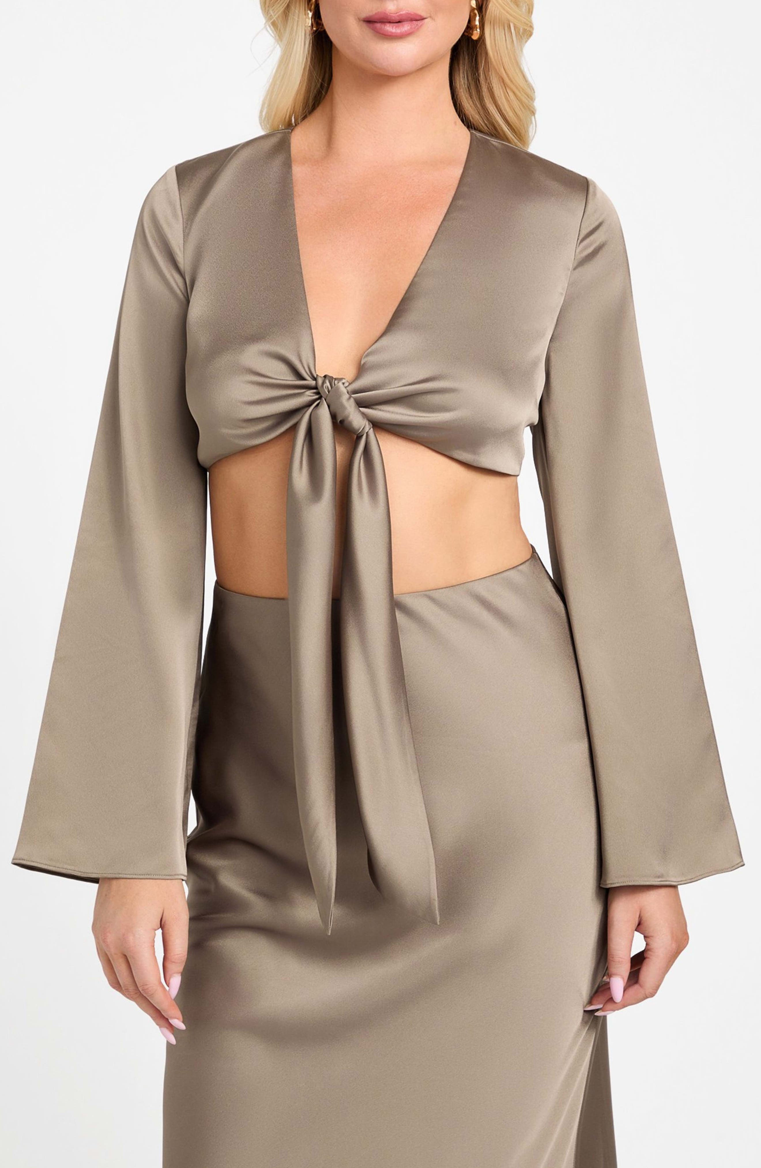 Monica Tie Front Satin Crop Top - image 3