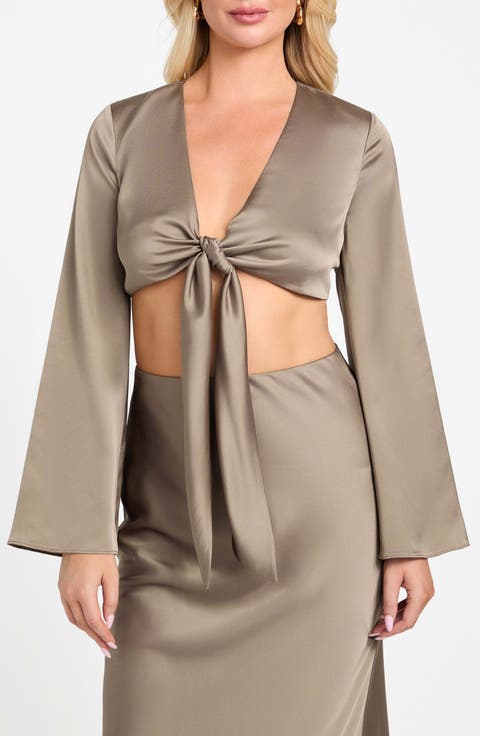 Monica Tie Front Satin Crop Top