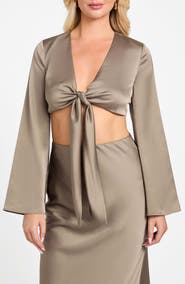Marciano Monica Tie Front Satin Crop Top