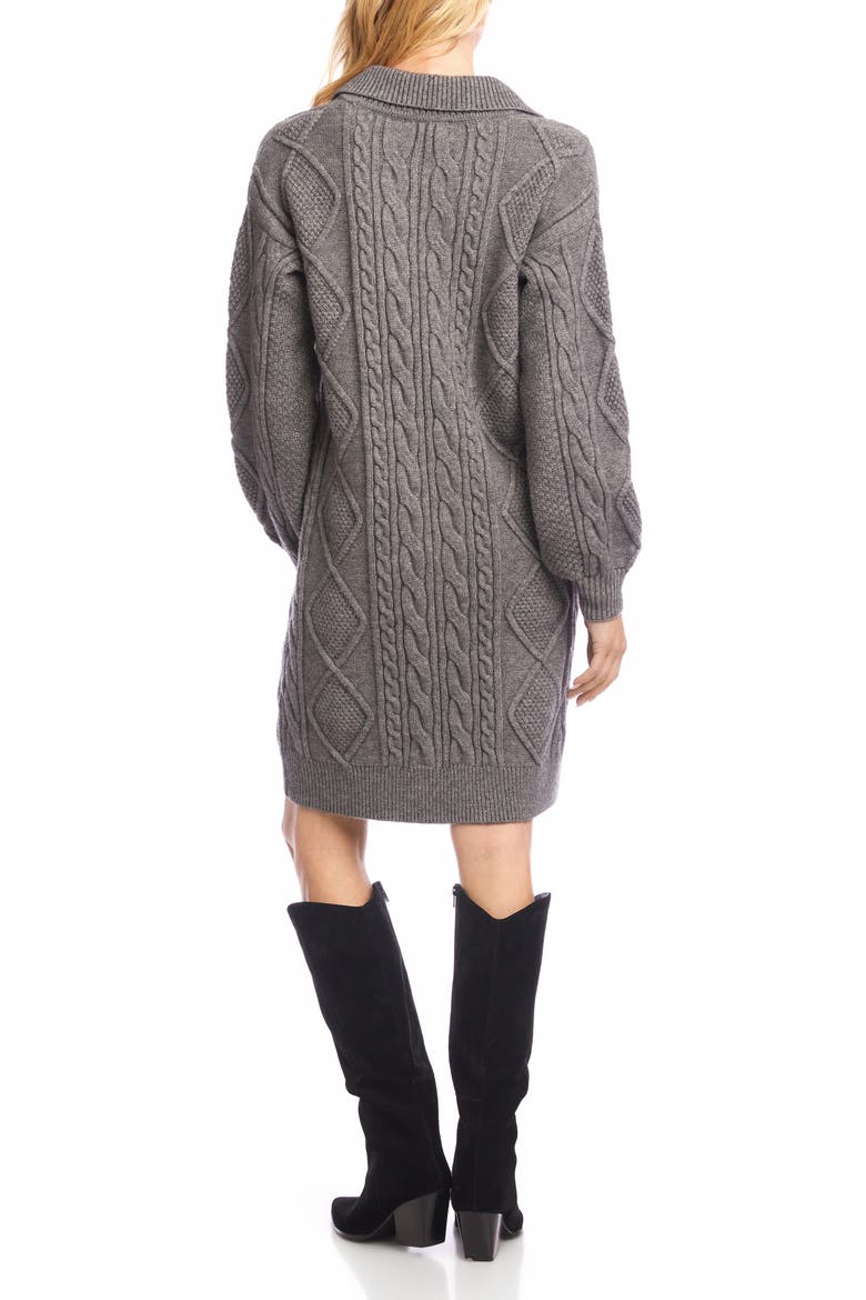 Cable Stitch Johnny Collar Long Sleeve Sweater Dress, Alternate, color, DARK GRAY