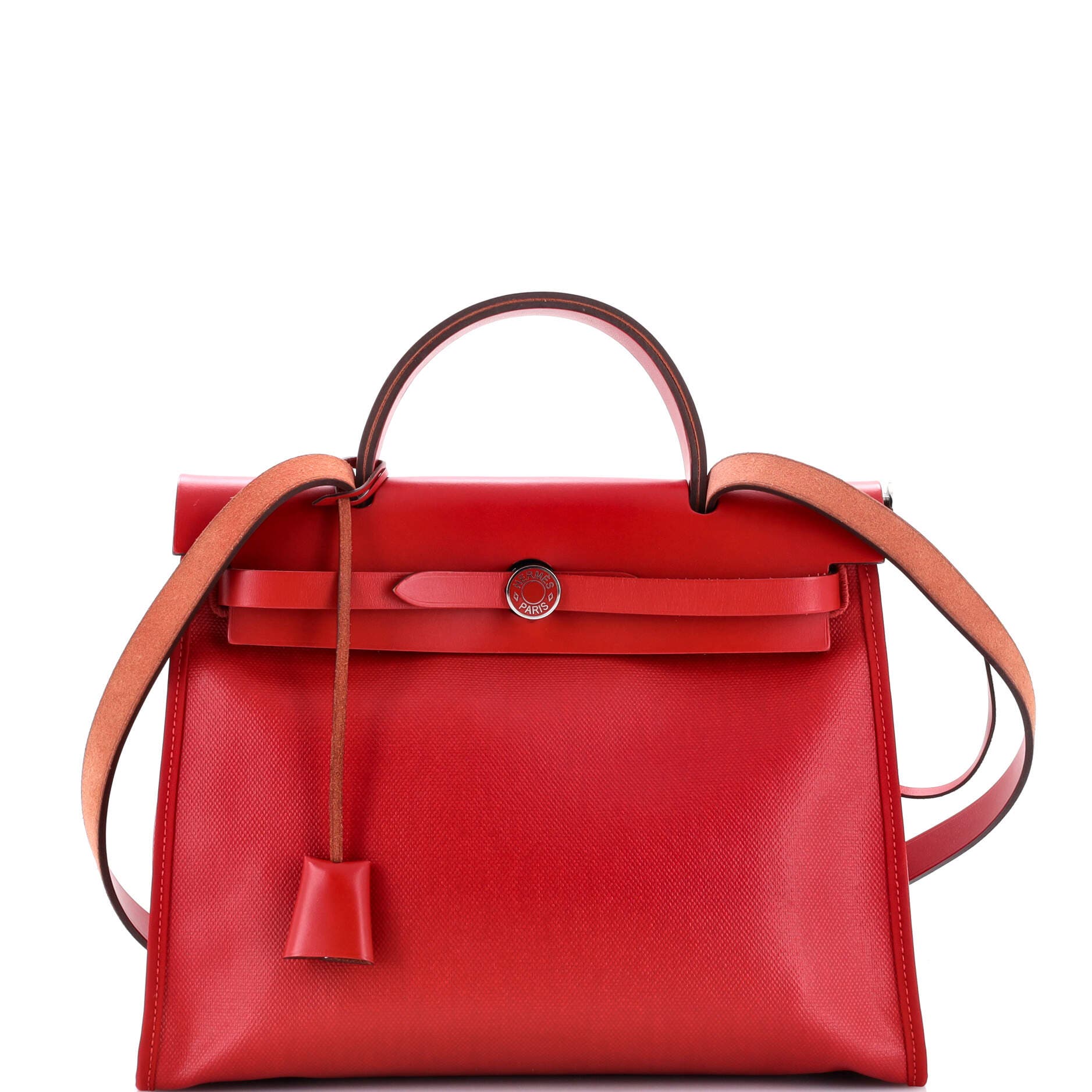 Pre-Owned Hermes Herbag Zip Berline Vache Canvas and Leather 31, Main, color, Rouge Piment