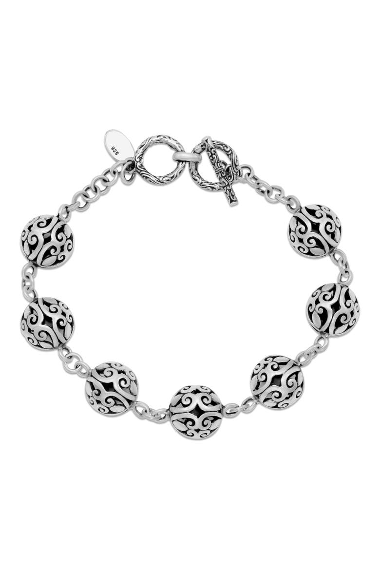 Sterling Silver Filigree Ball Toggle Bracelet, Main, color, SILVER