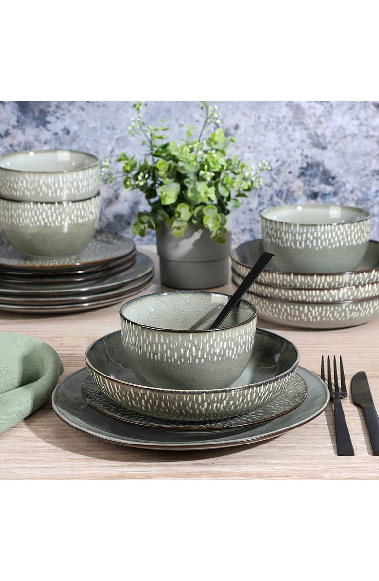 Gibson Elite Matisse 16 Piece Stoneware Dinnerware Set with Reactive Glaze, Alternate, color, Grey