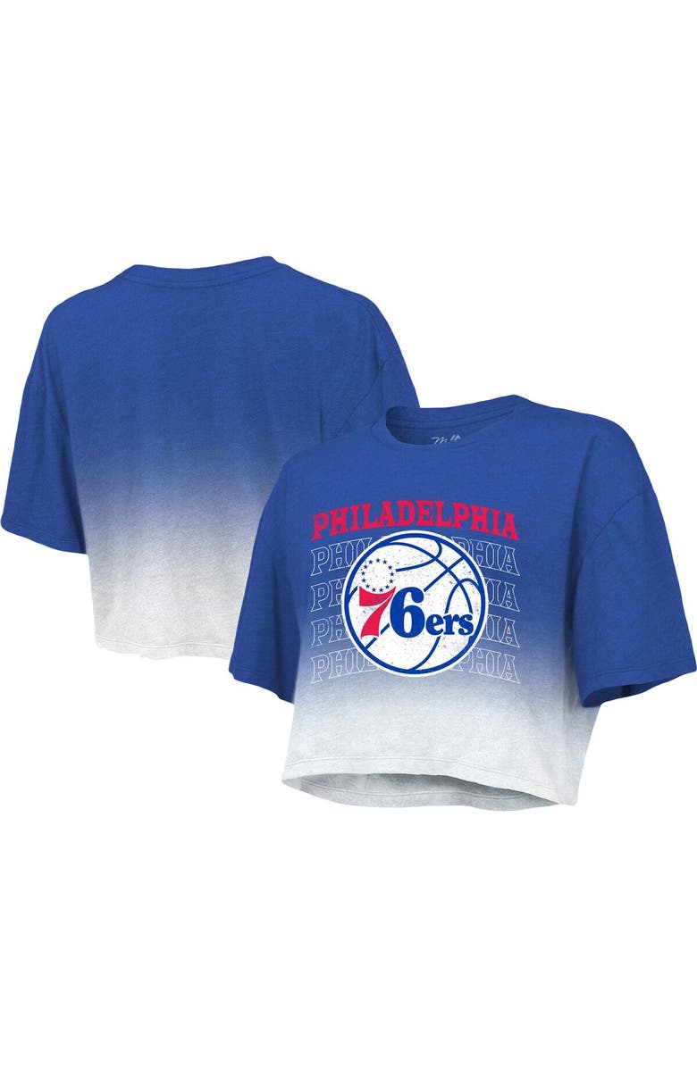 Majestic Threads Women's Majestic Threads Royal/White Philadelphia 76ers Repeat Dip-Dye Cropped T-Shirt, Main, color, Royal