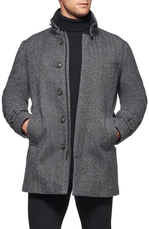 Waterproof Herringbone Wool Blend Car Coat