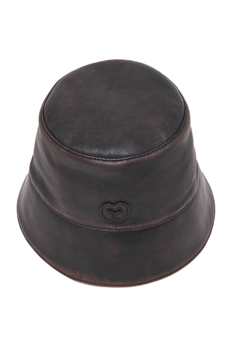 Distressed Leather Bucket Hat, Alternate, color, Dark brown