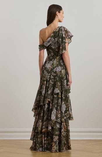 Floral One-Shoulder Georgette Gown