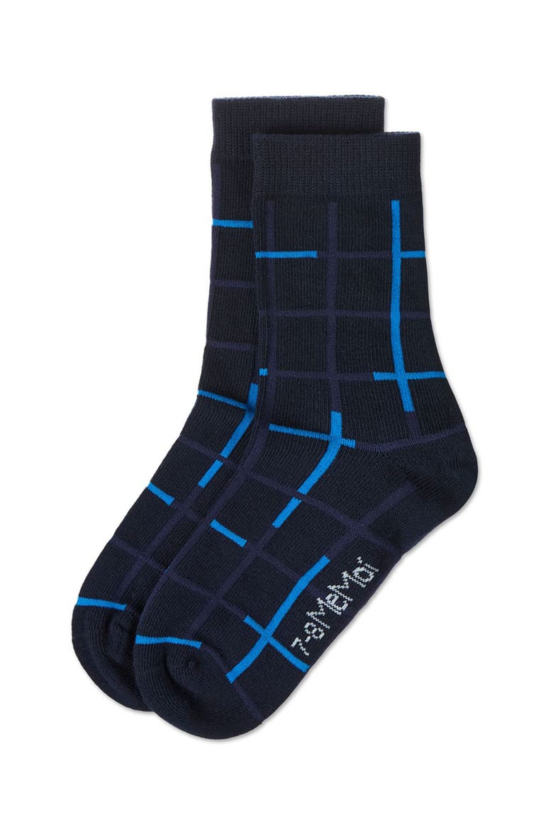 Windowpane Plaid Crew Sock, Alternate, color, Navy