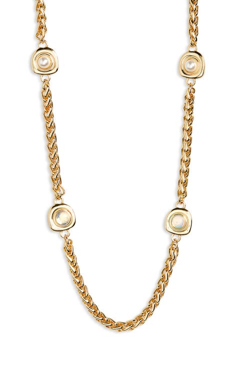 Faux Pearl Station Long Necklace