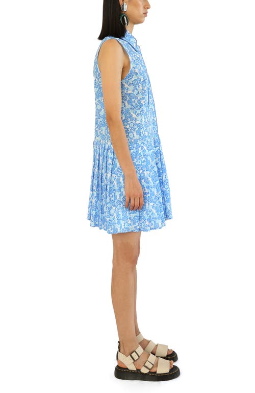 De Loreta Nana Sleeveless Cotton Mini Shirtdress In Blue