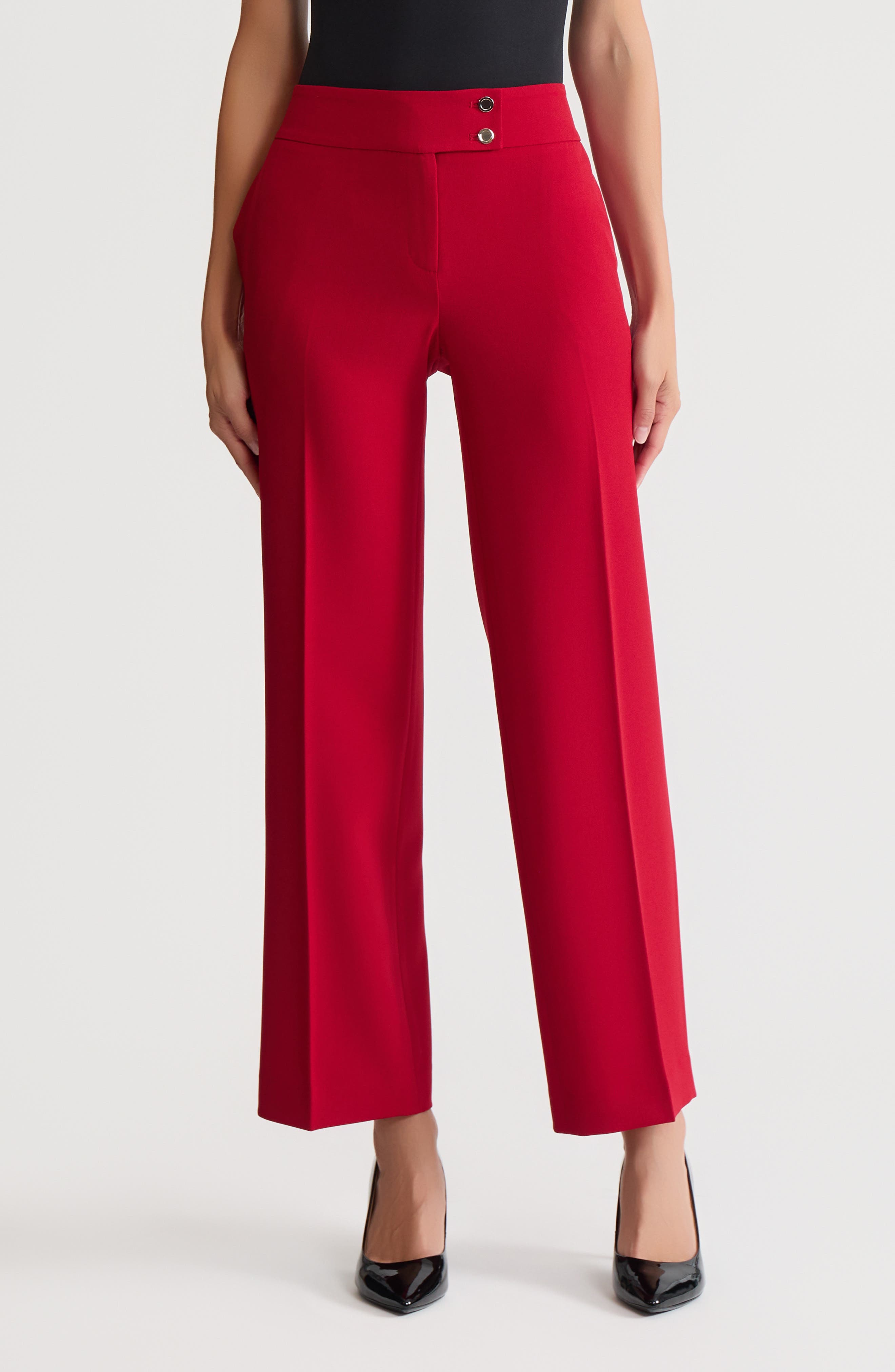 Kasper Extended Button Tab Pants In Red