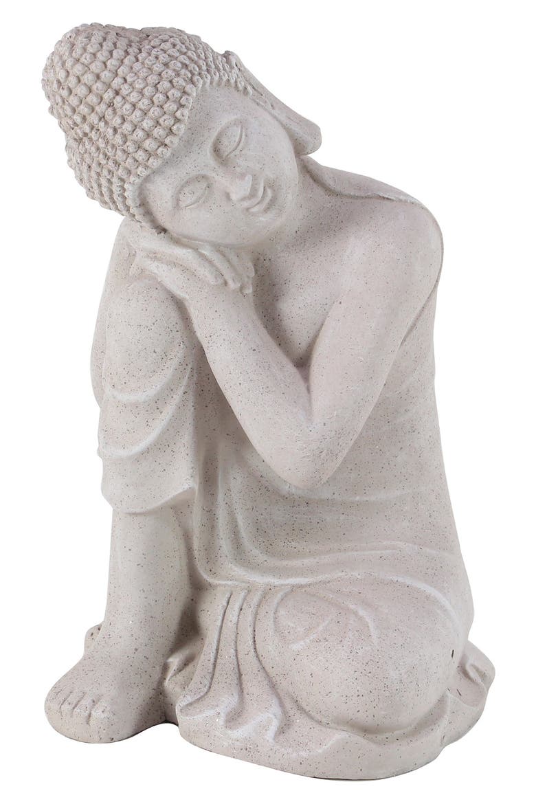 Gray Magnesium Oxide Traditional Buddha Garden Sculpture, Main, color, GREY
