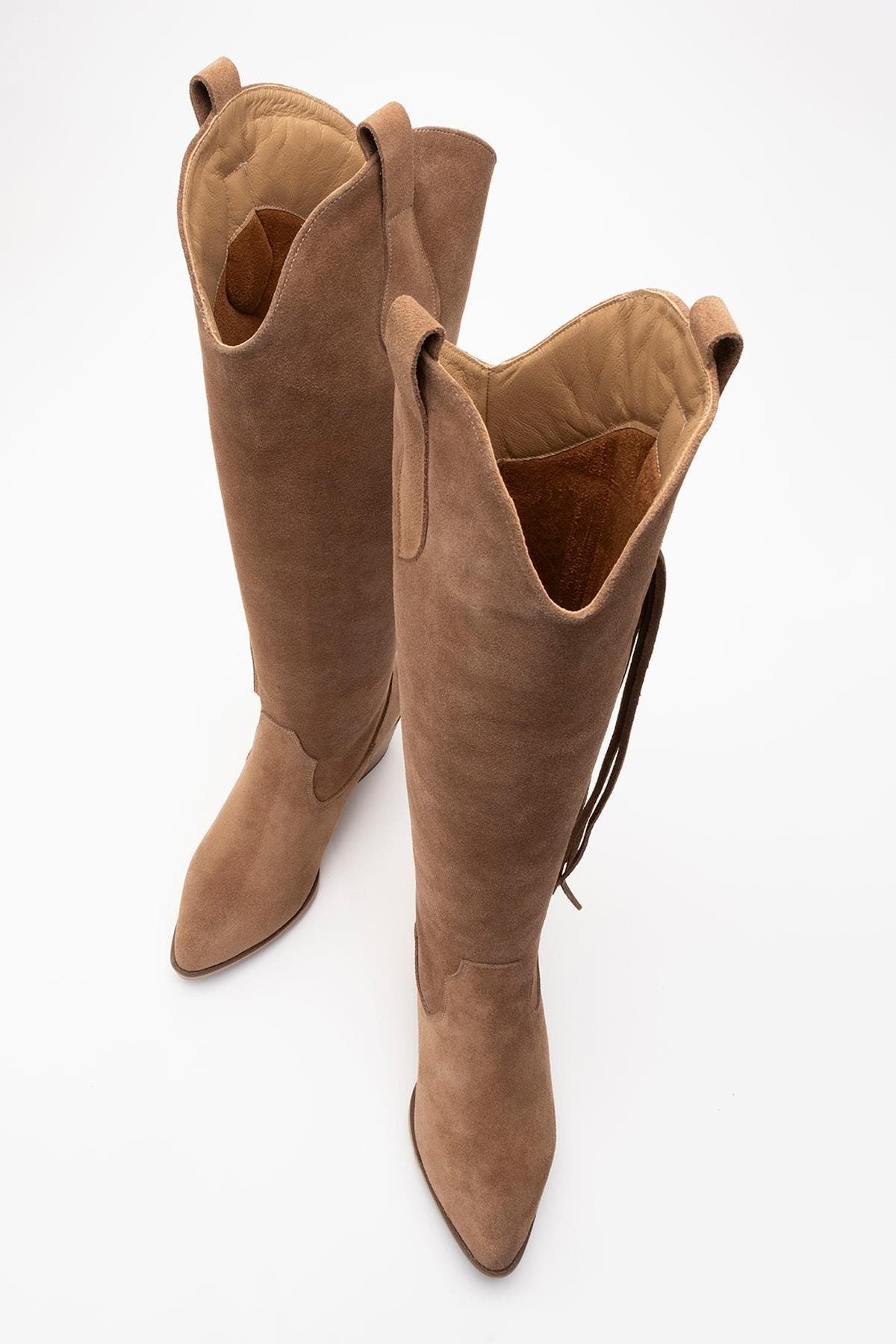 Forever & Always Shoes Rios Leather Fringe Knee High Boot, Alternate, color, Cognac Leather