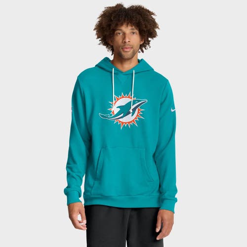 Nike Aqua Miami Dolphins Sideline Initial Home Performance Pullover Hoodie In Blue