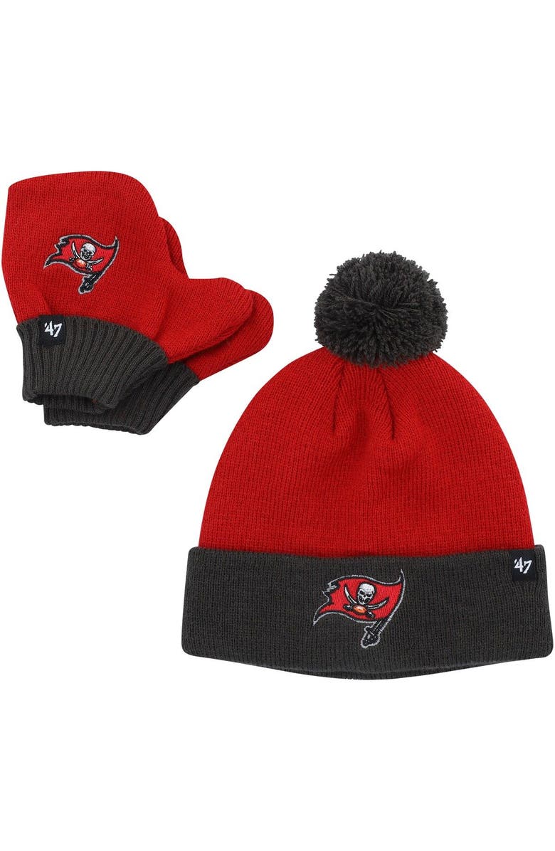 '47 Infant '47 Red/Pewter Tampa Bay Buccaneers Bam Bam Cuffed Knit Hat with Pom and Mittens Set, Main, color, Red