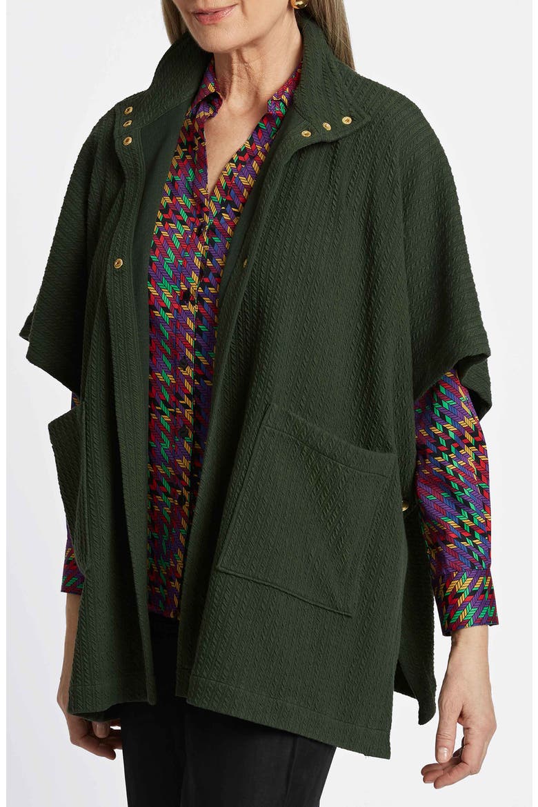 Aspyn Cable Stitch Snap Front Knit Cape, Alternate, color, DARK GREEN