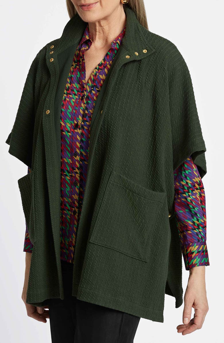 Foxcroft Aspyn Cable Stitch Snap Front Knit Cape, Alternate, color, Dark Green