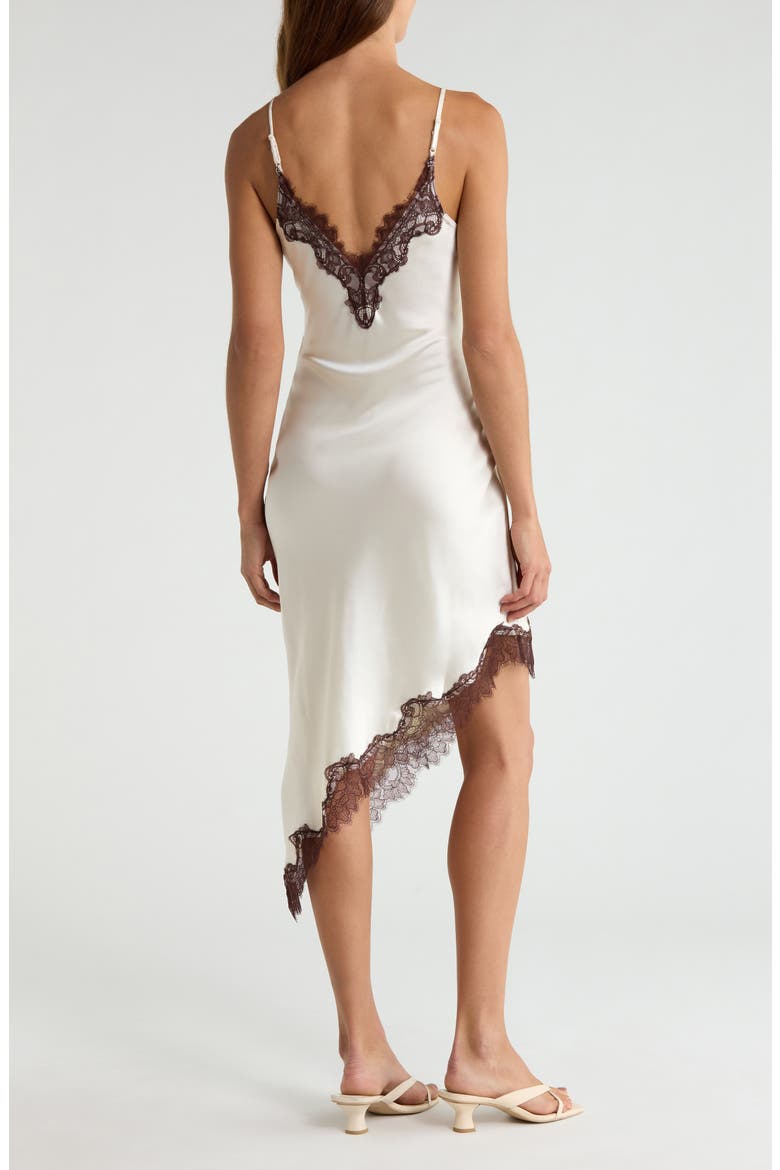 Posie Lace Trim Asymmetric Slipdress, Alternate, color, CREAM / CHOCOLATE
