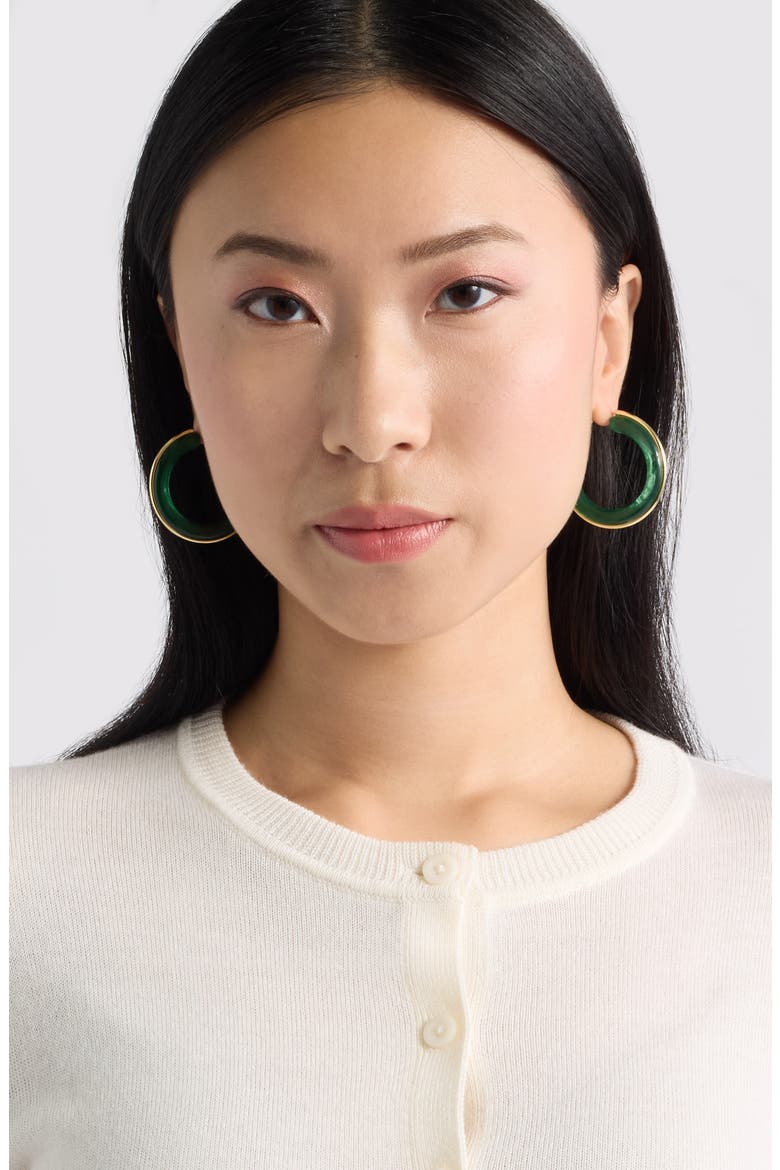 Resin Hoop Earrings, Alternate, color, GREEN- GOLD