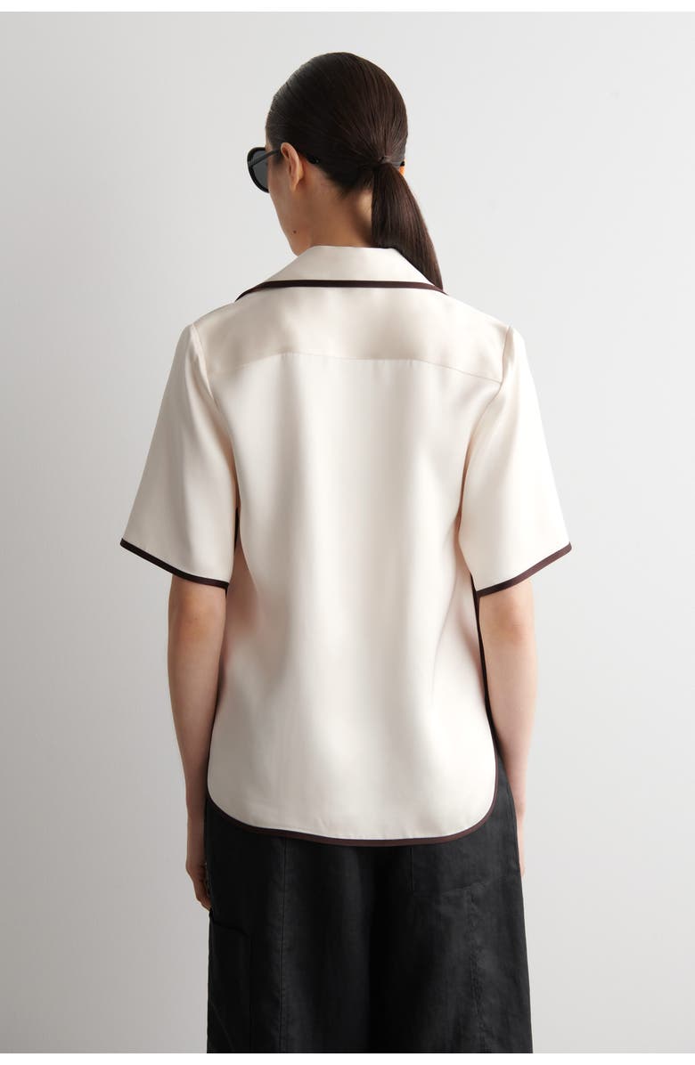 COS Contrast-piped Satin Shirt, Alternate, color, Cream / Brown