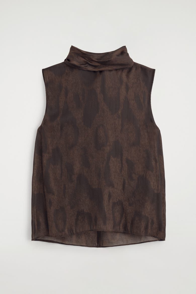 Animal-jacquard Scarf-detail Blouse, Alternate, color, BROWN / ANIMAL EFFECT