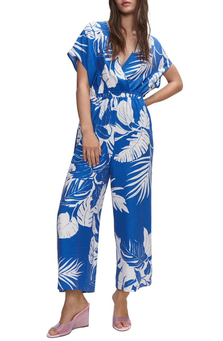 MANGO Tropical Palm Print Jumpsuit, Main, color, 