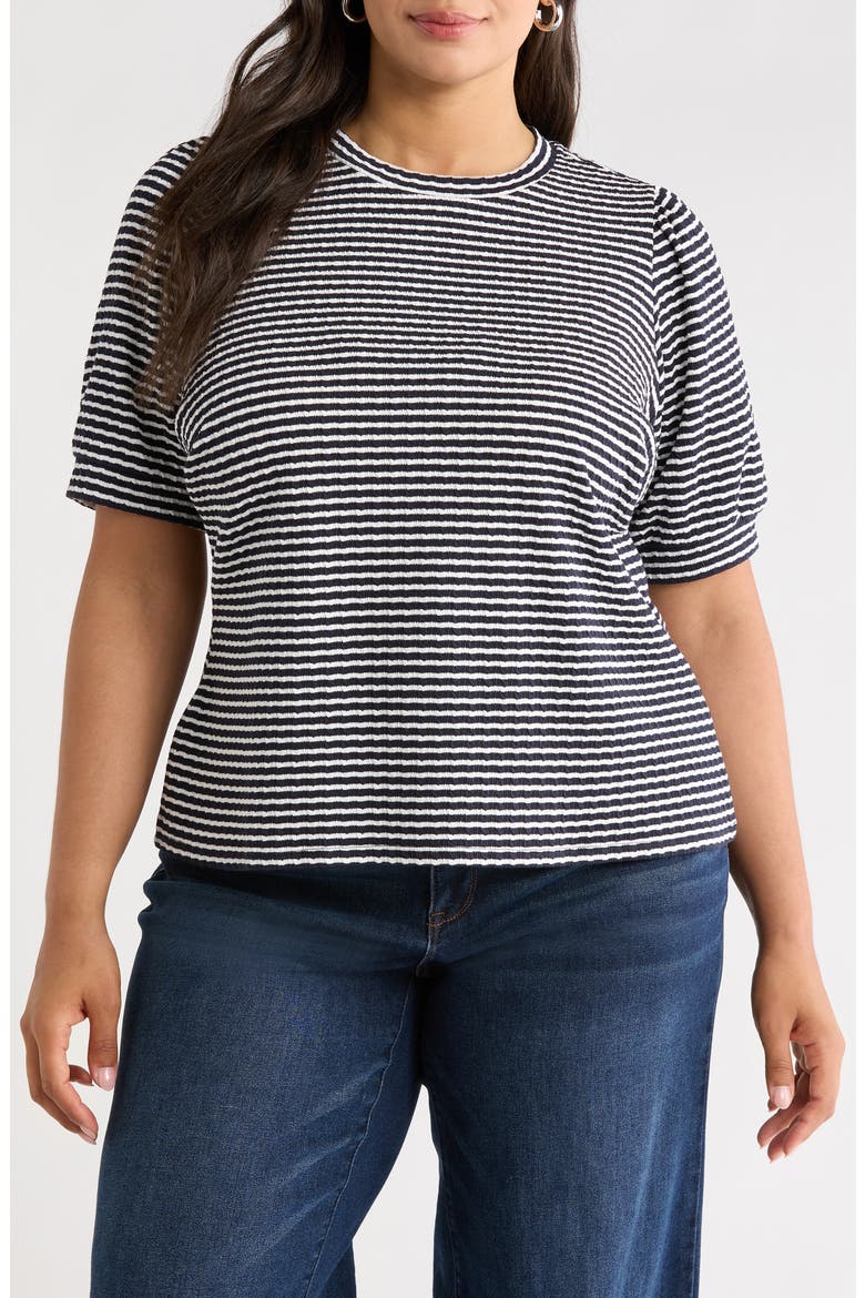 Stripe Puff Sleeve T-Shirt, Main, color, BARITONE BLUE