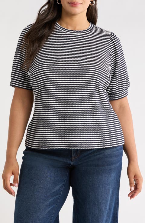 Stripe Puff Sleeve T-Shirt (Plus)