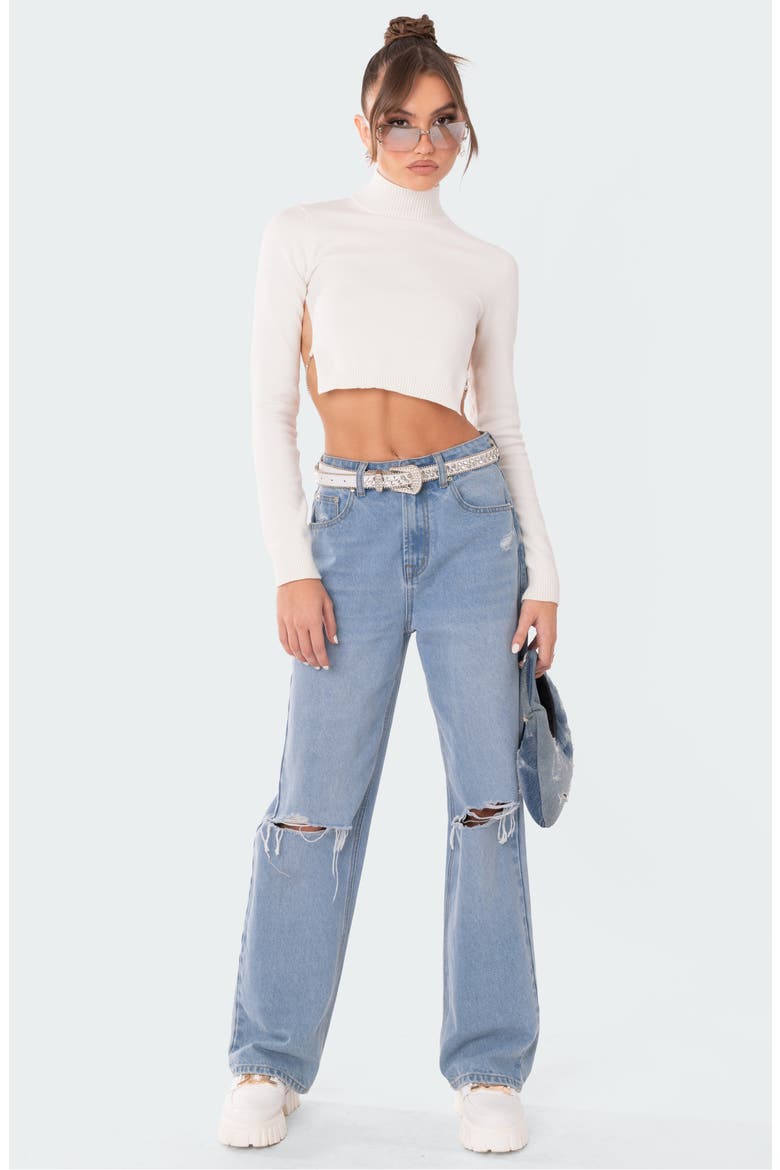 Jenna Open Back Diamante Strap Crop Sweater, Alternate, color, WHITE
