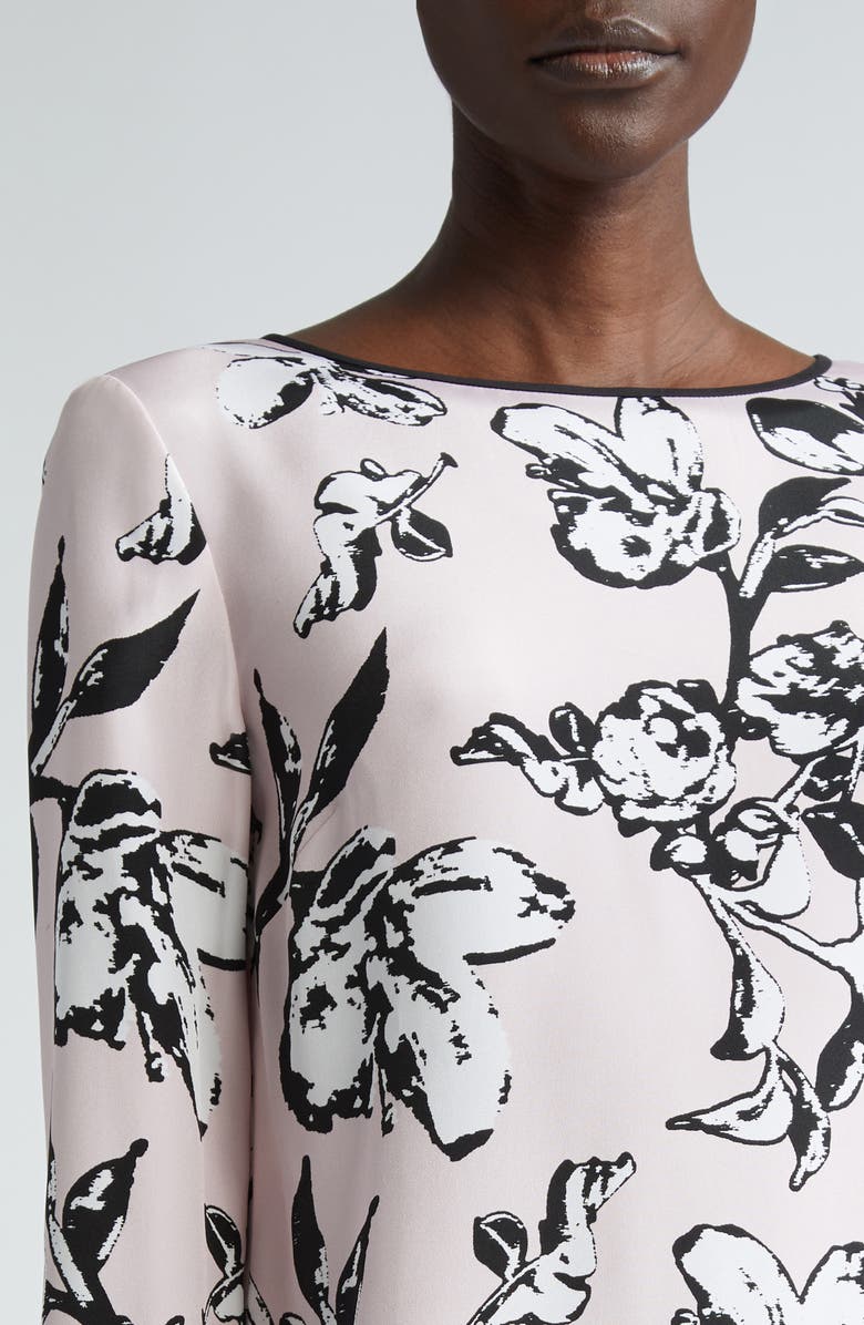 ST. JOHN Magnolia Floral Long Sleeve Silk Dress, Alternate, color,