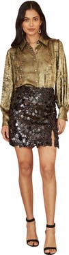 Yumi Metallic Relaxed Balloon Sleeve Shirt
