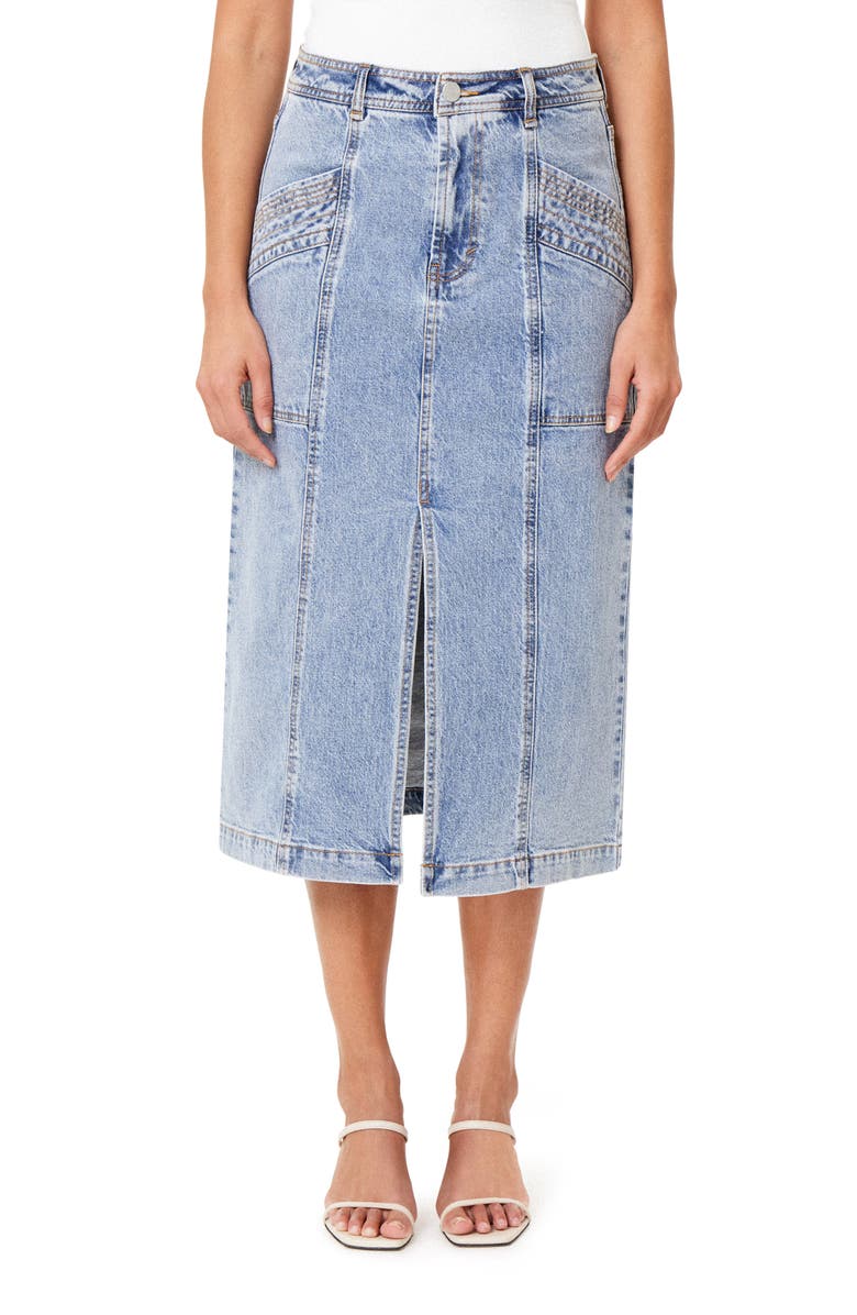Habitual Center Slit Denim Midi Skirt, Alternate, color, Pacific
