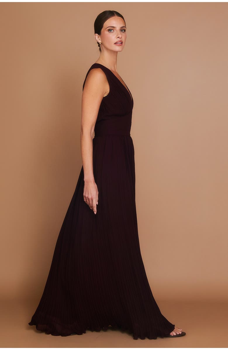 Six Stories Pleated Plunge Maxi Dress, Alternate, color, Wine
