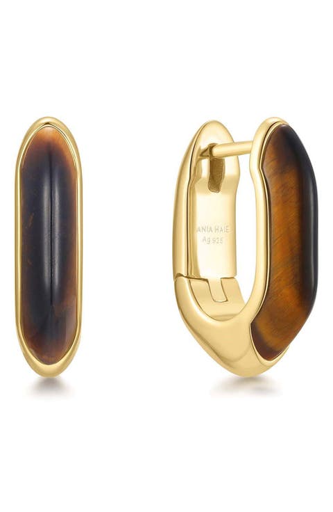 Tiger's Eye Huggie Hoop Earrings