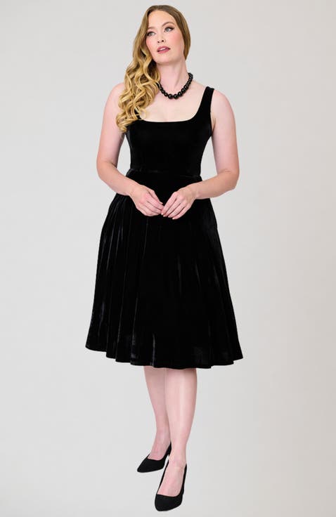 Square Neck Pleated Swing Dress