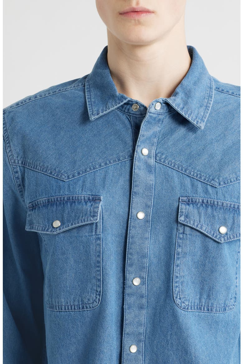 Waylon Denim Snap-Up Western Shirt, Alternate, color, MED WASH CHAMBREY
