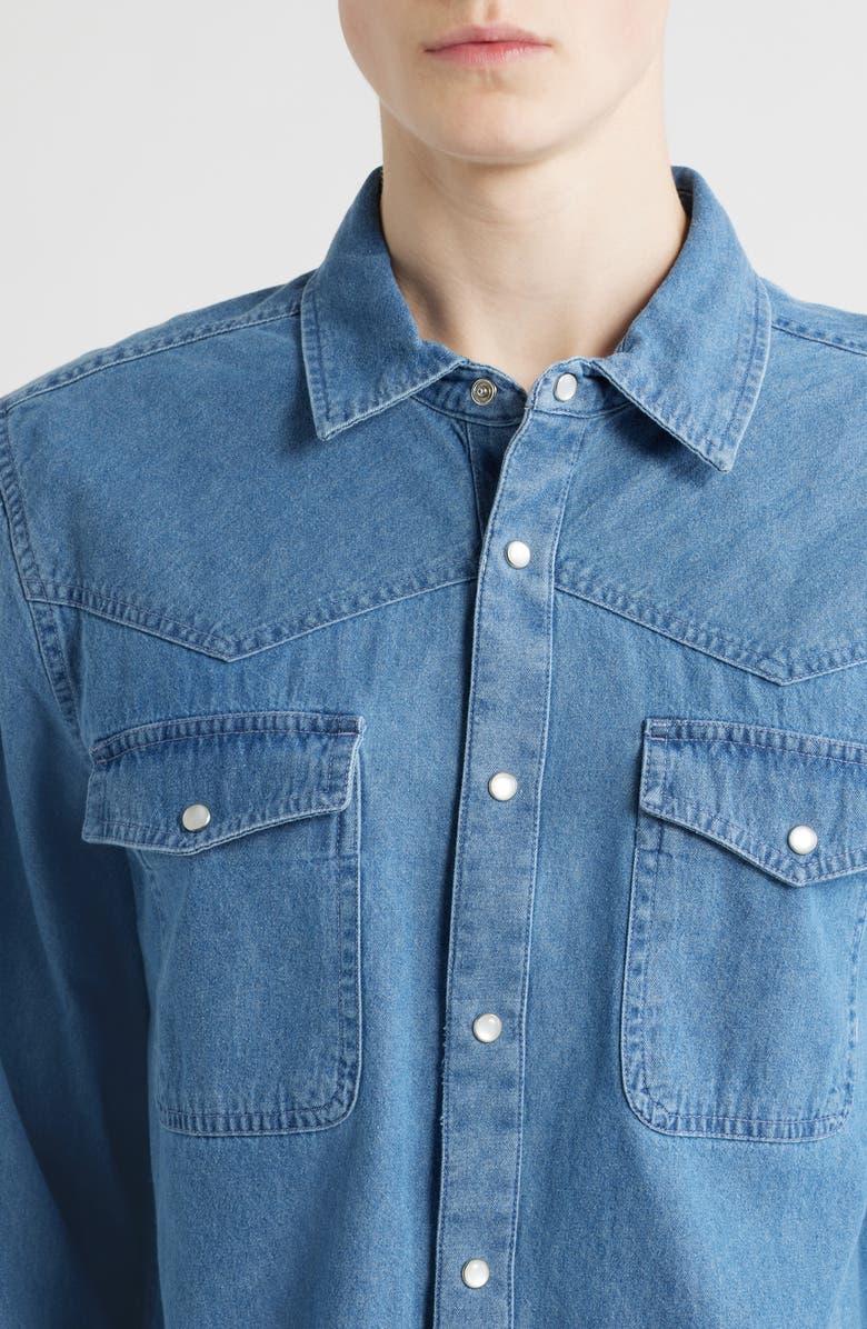 Brixton Waylon Denim Snap-Up Western Shirt, Alternate, color, Med Wash Chambrey