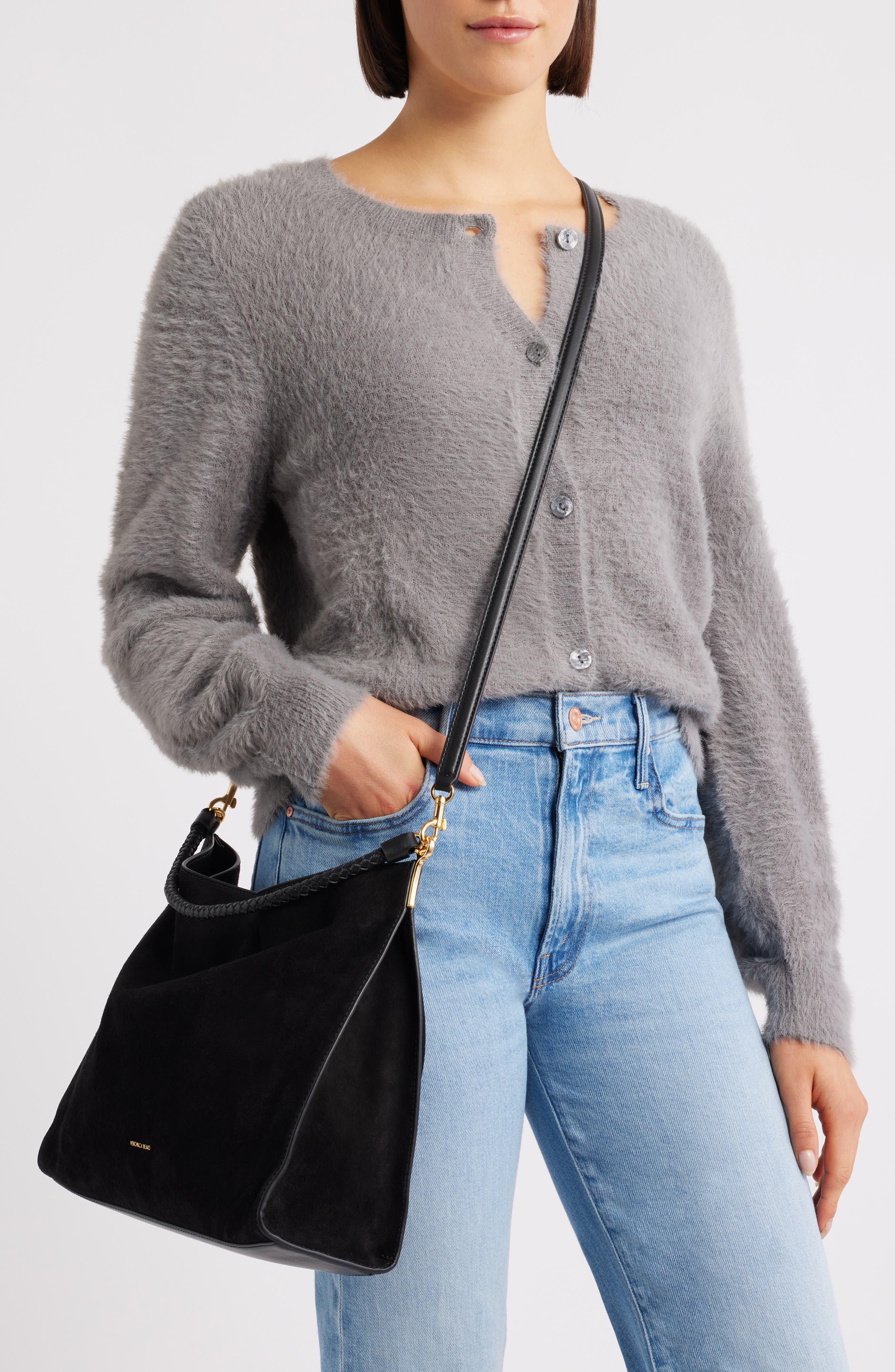 Veronica Beard Beard Vida Suede Shoulder Bag, Alternate, color, 