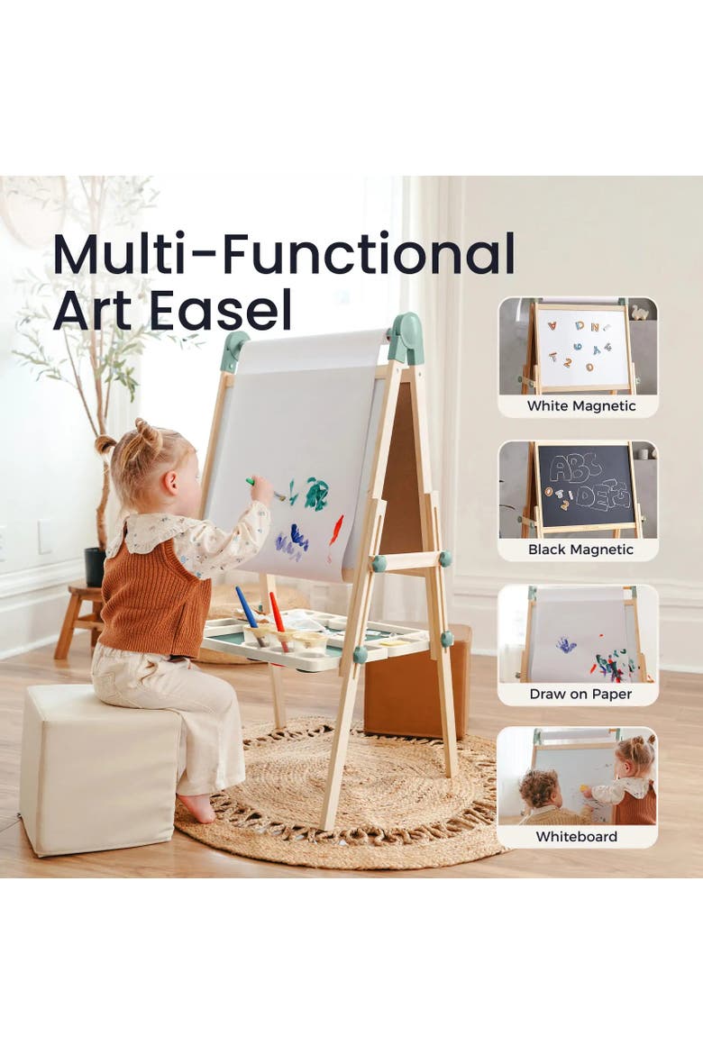 Magnitales Wooden Art Easel for Kids with Drawing Paper, Alternate, color, Multicolor
