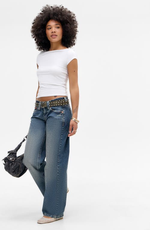 Bdg Urban Outfitters Kayla Pinstripe Low Rise Wide Leg Jeans In Blue