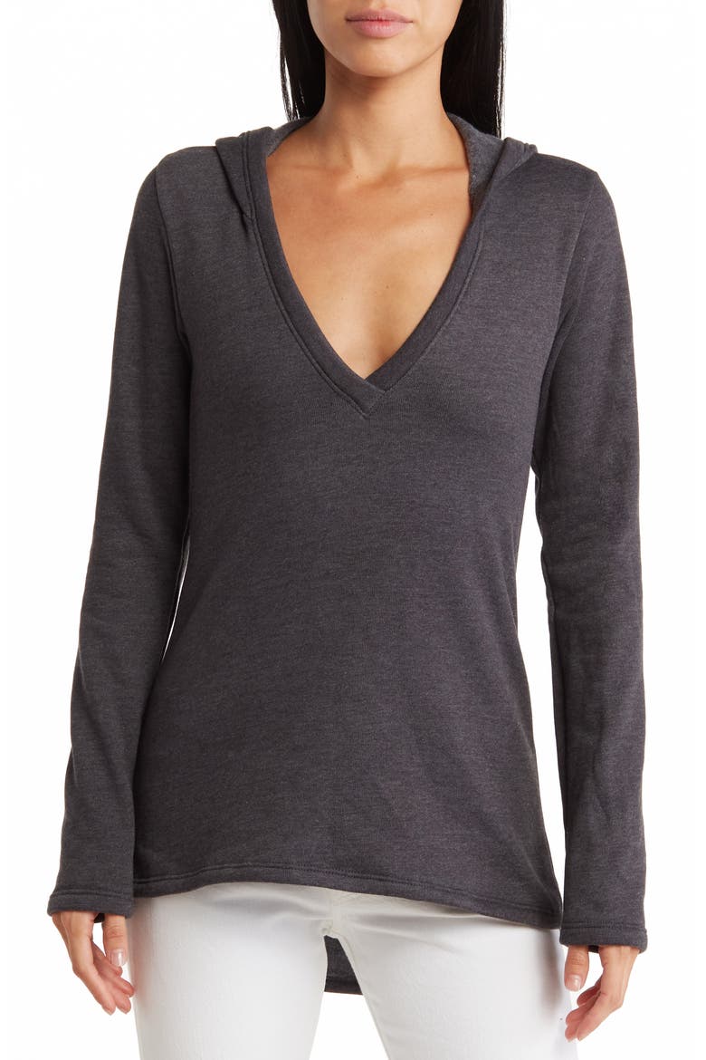 Hooded Tunic Sweater, Main, color, CHARCOAL PRINT 1