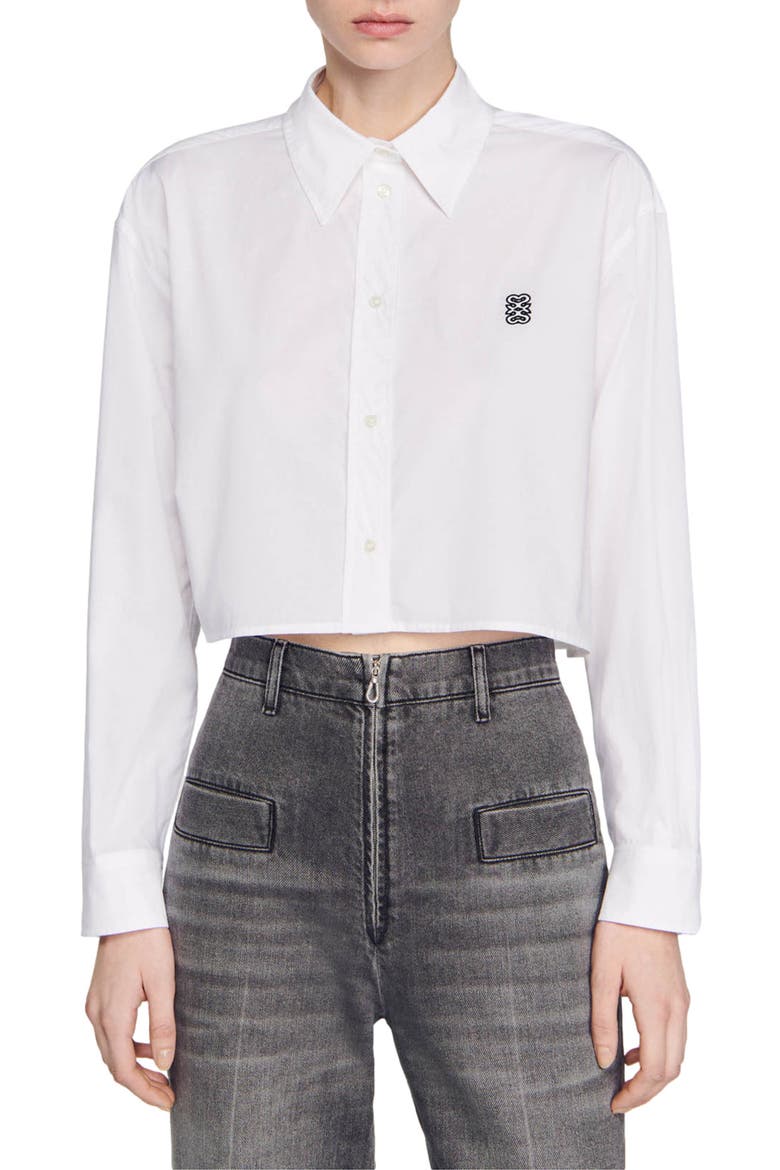 Cropped poplin shirt, Main, color, WHITE