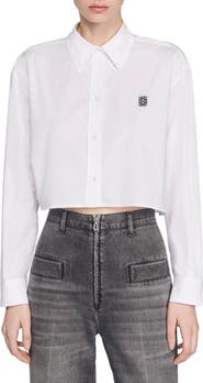 SANDRO Cropped poplin shirt