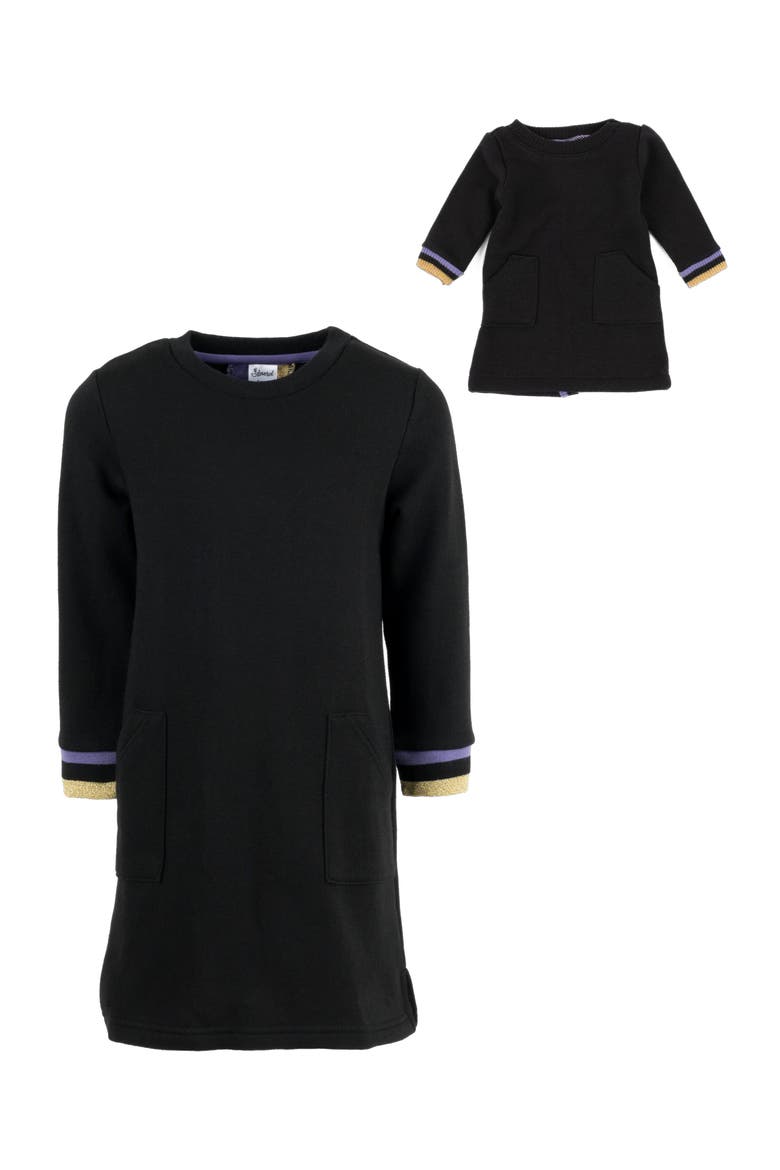 Girls Sweatshirt Dress with Matching Doll Dress, Alternate, color, BLACK