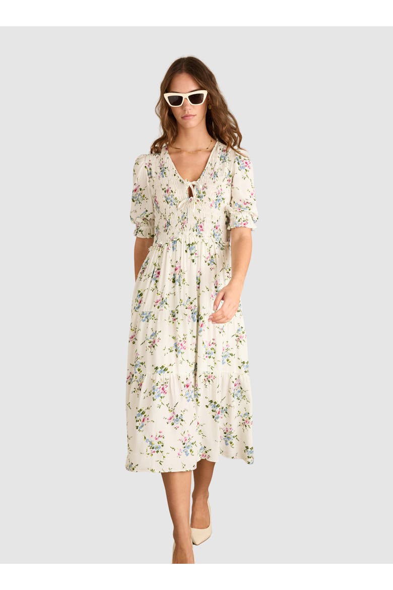 Melania smock Midi dress, Main, color, White bouquet